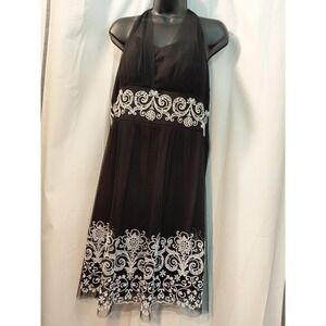 Y2k Taboo Mini Babydoll  Halter   Mesh  Dress  Lined Peekaboo Embroidery XL‎